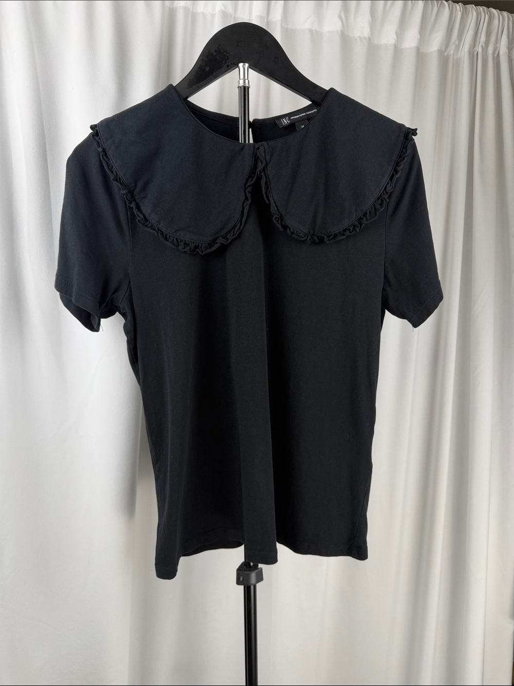 INC International Concepts Black Peter Pan Collar Cotton Top – Size Medium